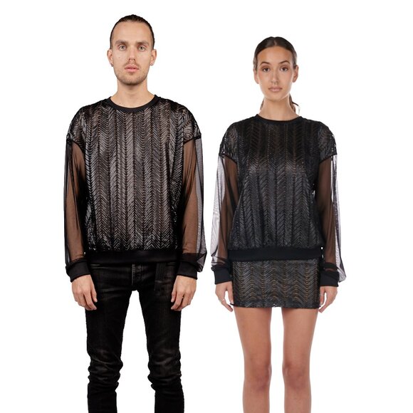 Victoria Rainer Tops - Unisex Vegan Leather / Mesh Sweater – Black